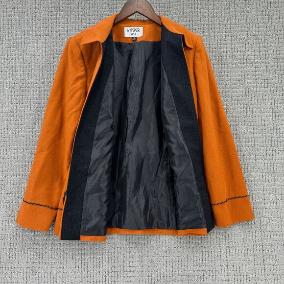 KASPER ASL Blazer Women's Size 10 Orangish Jacket Lined Zip Wool Blend Pockets - Picture 5 of 11
